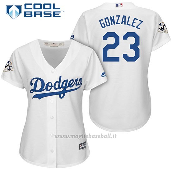 Maglia Baseball Donna Los Angeles Dodgers 2017 World Series Adrian Gonzalez Bianco Cool Base